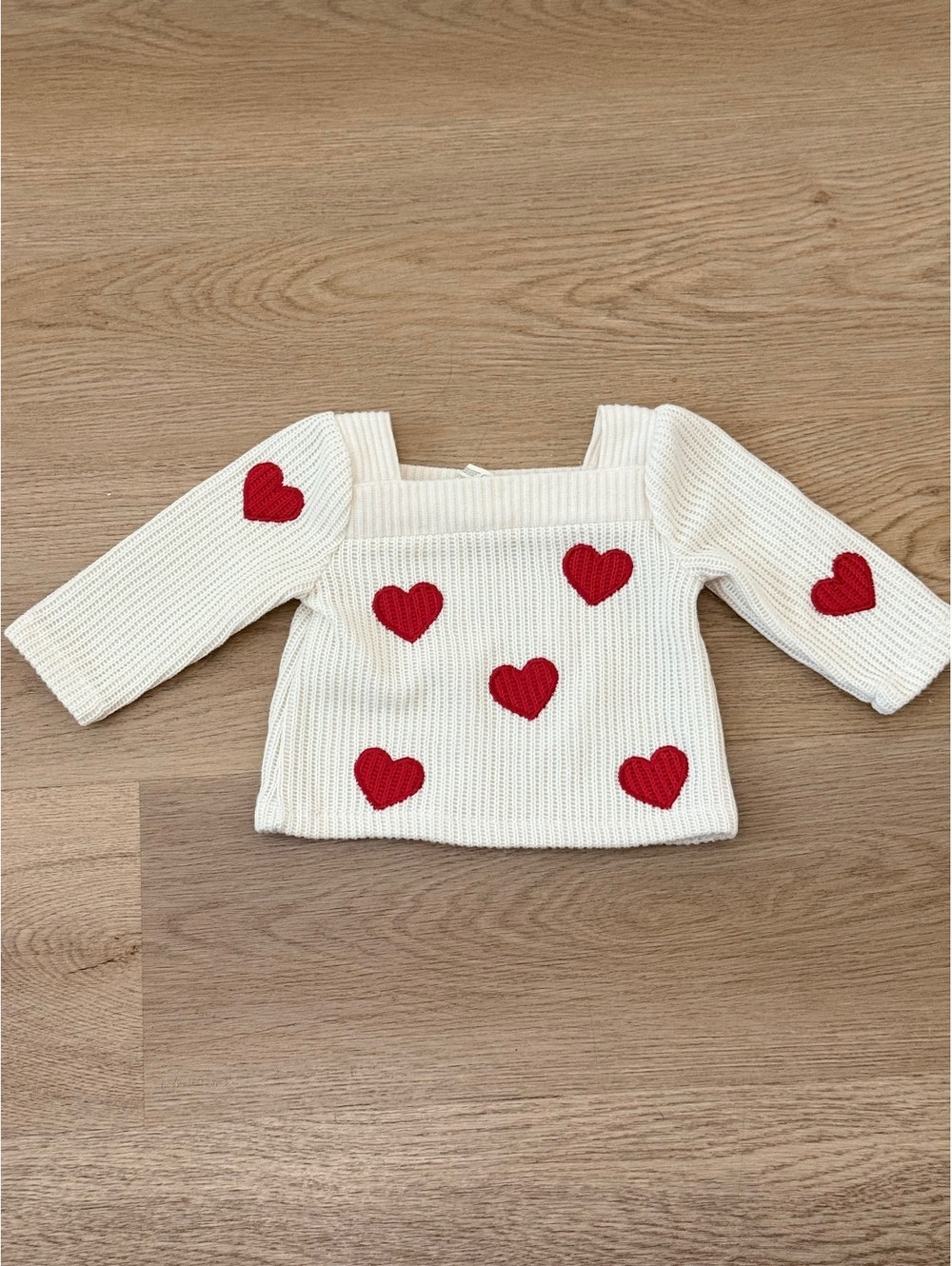 Snug Baby Sweater with Red Heart Appliques, Size 3-6 Months